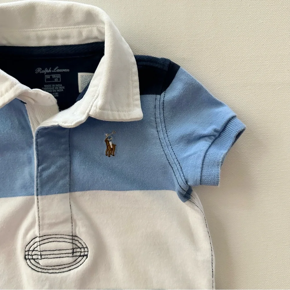 Ralph Lauren 3 Months Baby Boy Polo Romper Spring Summer Preppy Blue Green